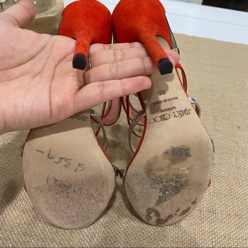 Jimmy Choo MaiTai Sandals Leather Clear Transparent Orange Sz 35 Strappy Heels - Picture 8 of 9
